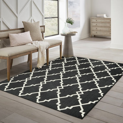 2' X 4' Black And Ivory Indoor Outdoor Area Rug