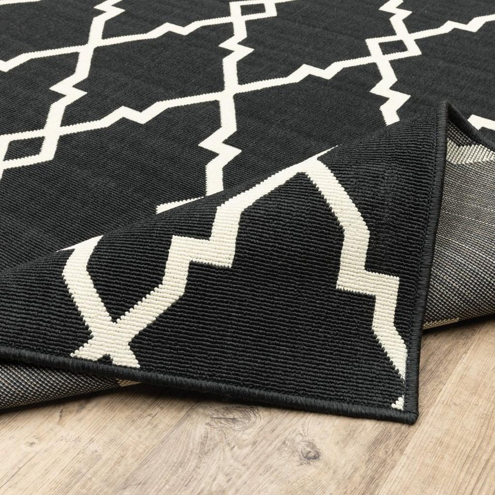 2' X 4' Black And Ivory Indoor Outdoor Area Rug