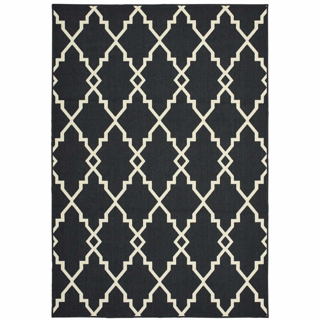 4' X 6' Black and Ivory Indoor Outdoor Area Rug