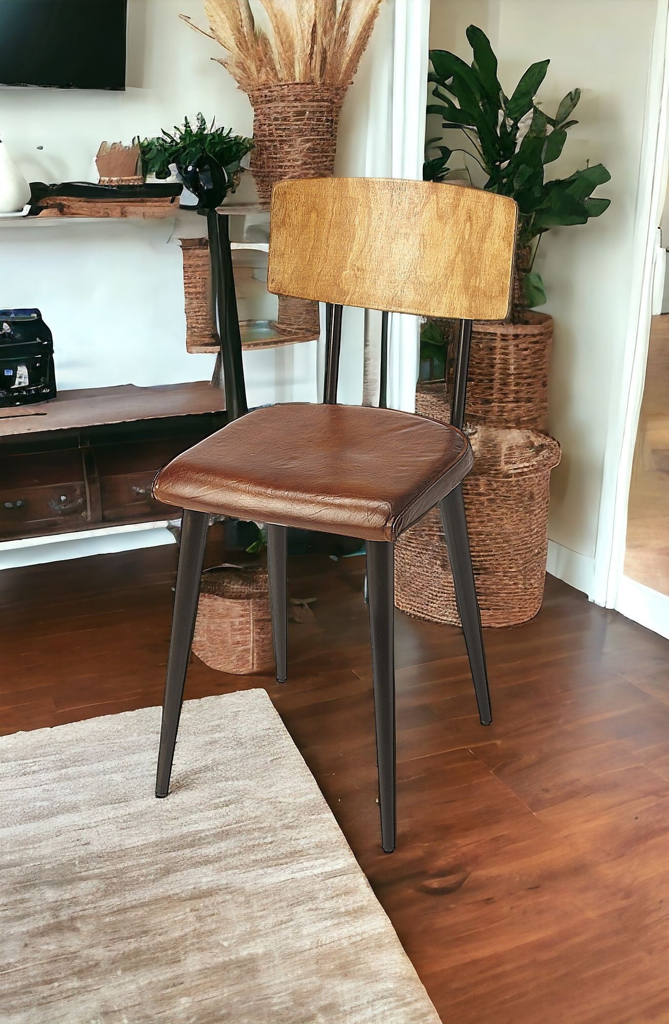 15" Brown Faux Leather Side Chair