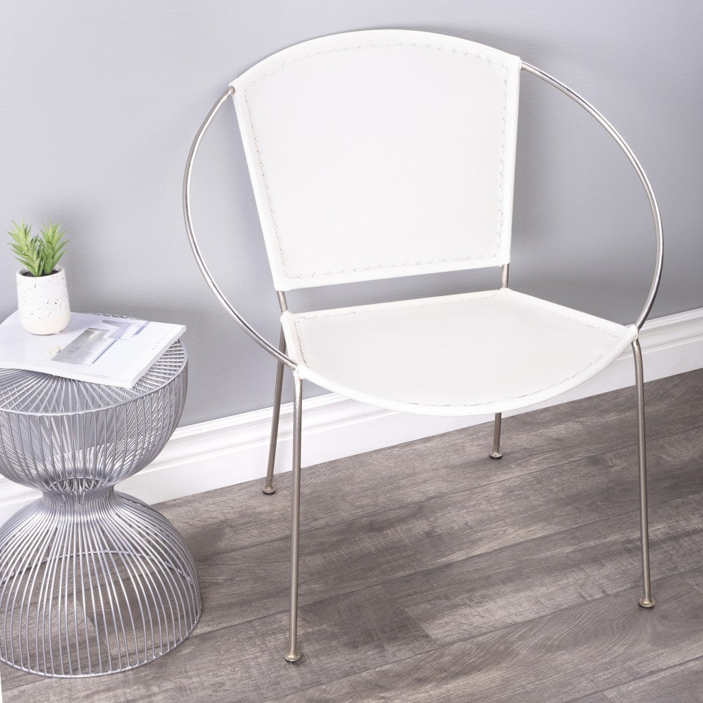 31" White And Gray Faux Leather Side Chair