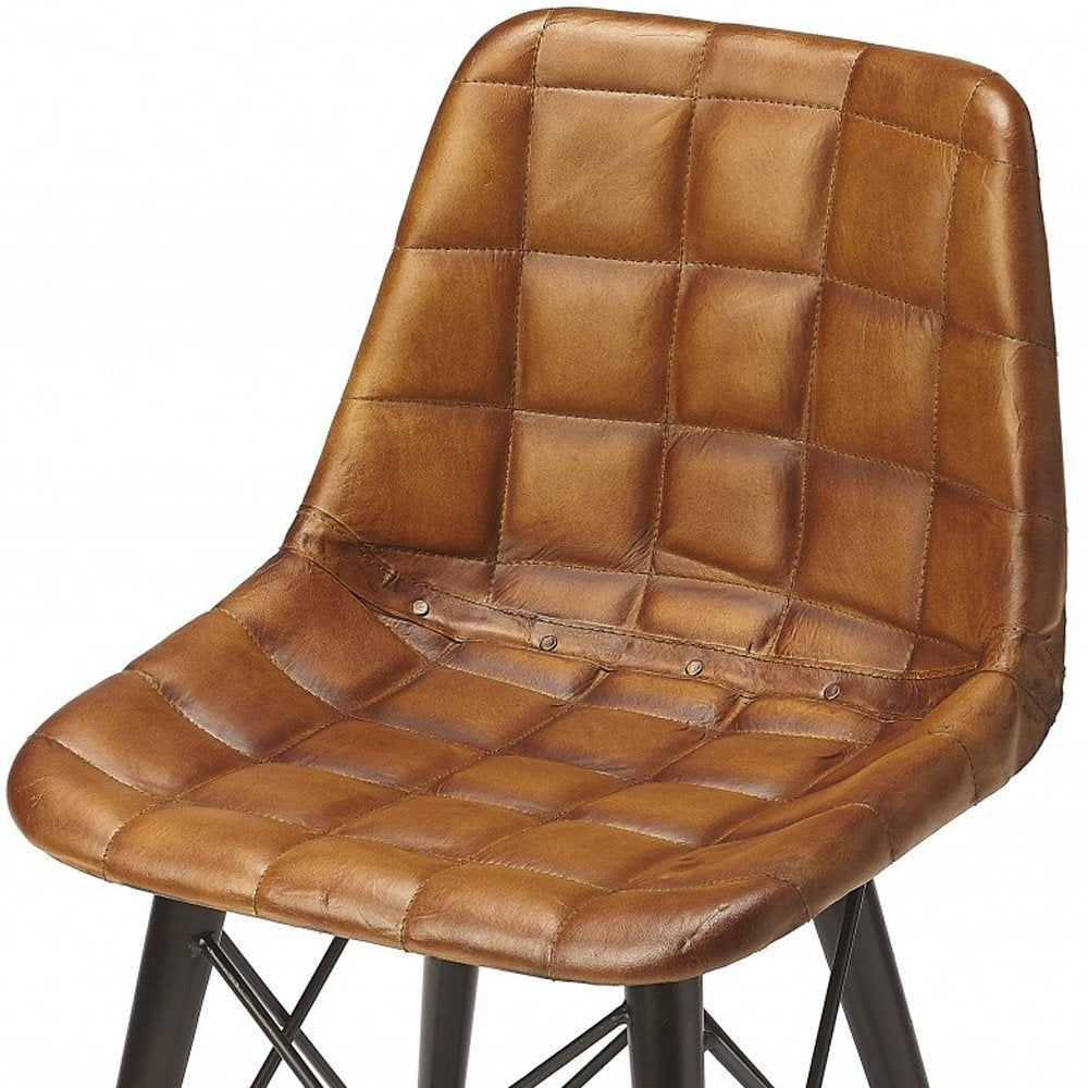 18" Brown Faux Leather Checkered Tufted Side Chair