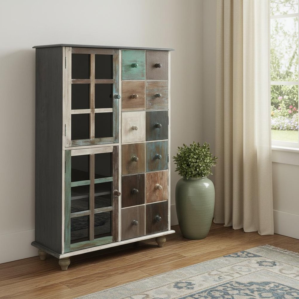 32" Brown And Dark Brown Solid Wood Frame Standard Accent Chest With Two Drawers