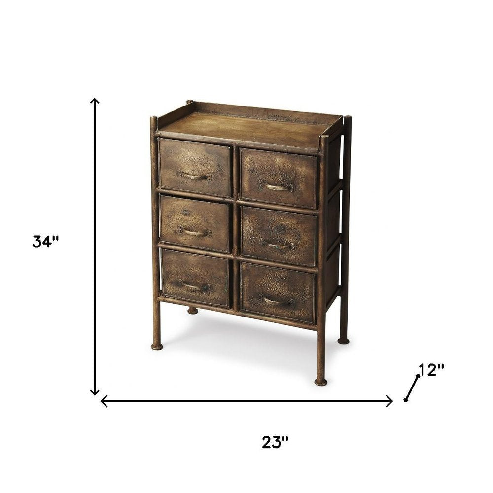 23" Bronze Metal Six Drawer Chest