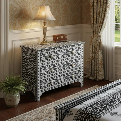 36" Black Manufactured Wood Three Drawer Chest