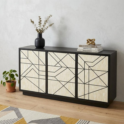 59" Natural and Black Sideboard with Three Doors