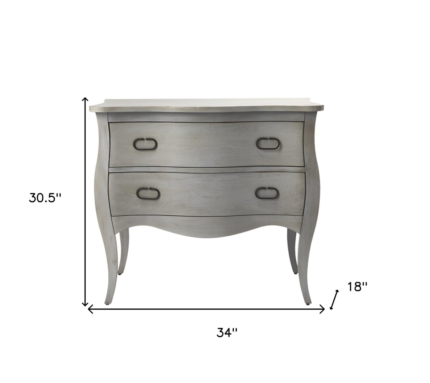 34" Gray Solid Wood Two Drawer Chest