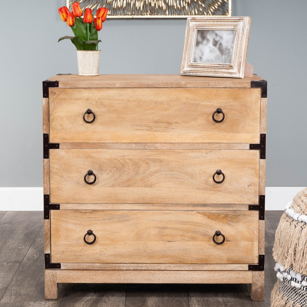 28" Natural Wood Solid Wood Three Drawer Dresser