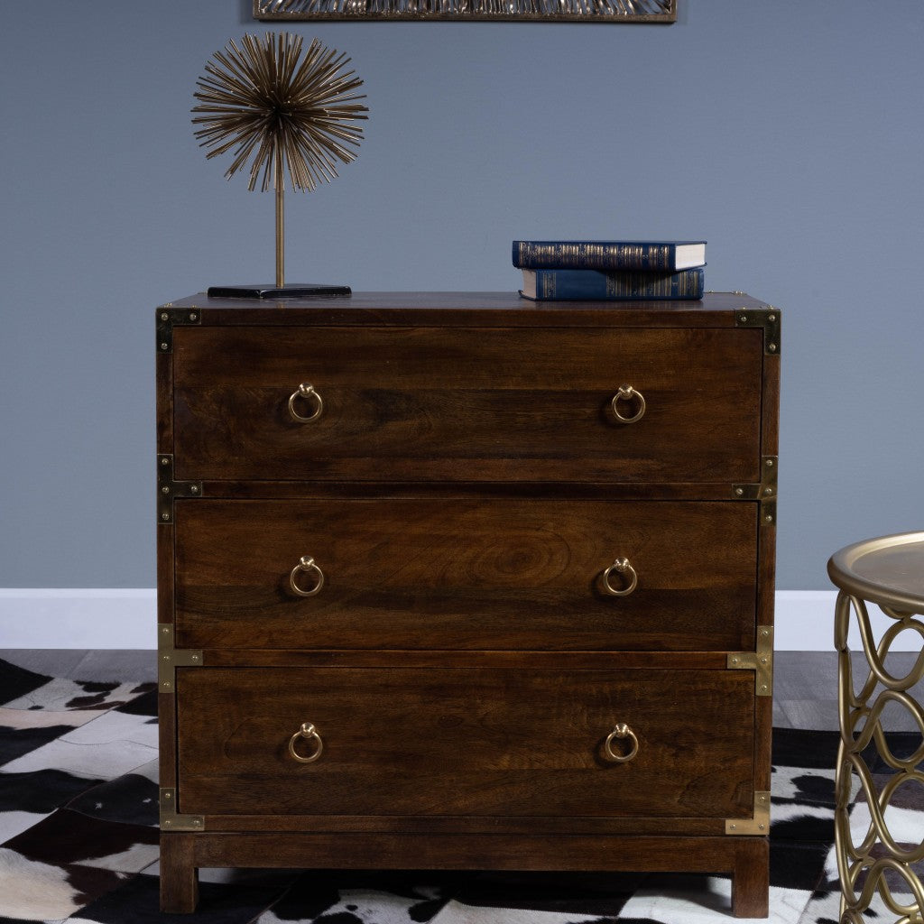 28" Brown Solid Wood Three Drawer Dresser