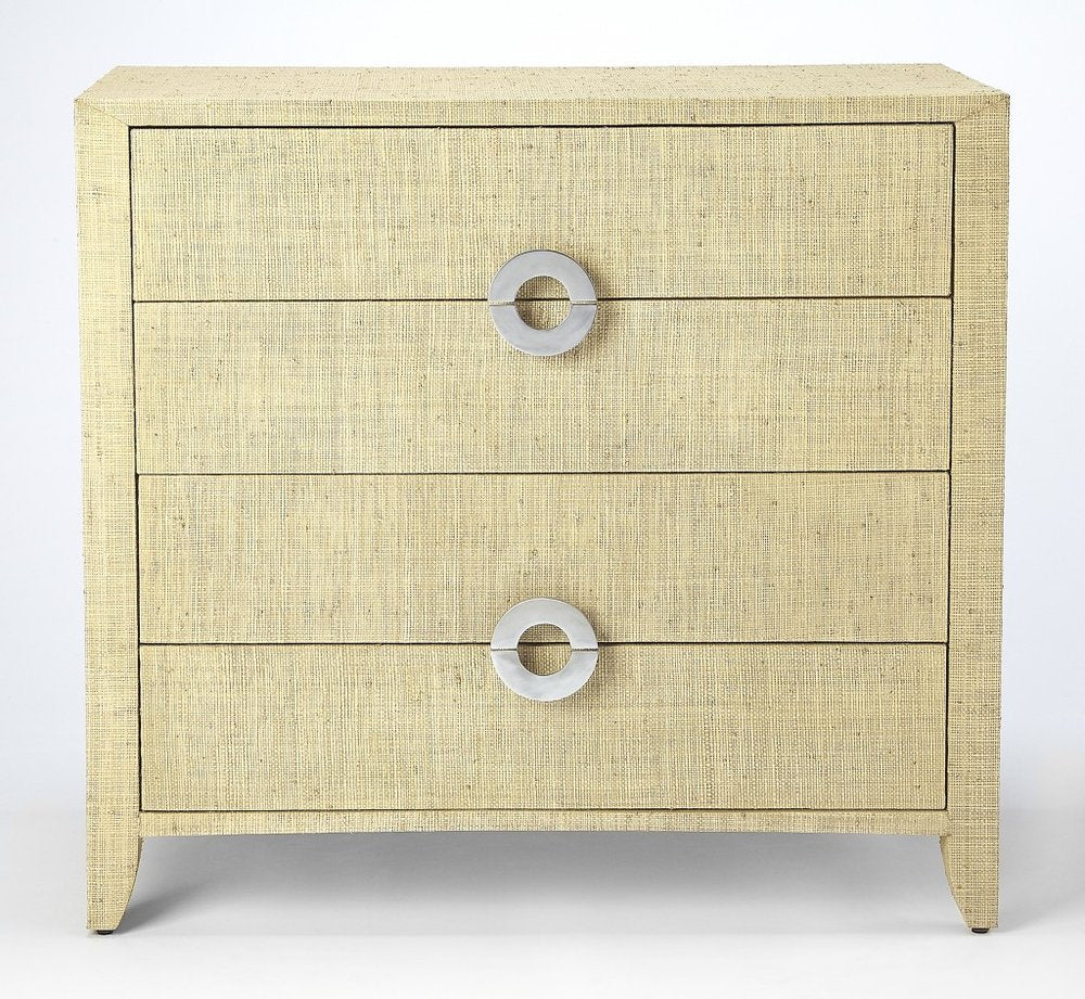 34" tall beige manufactured wood four-drawer chest