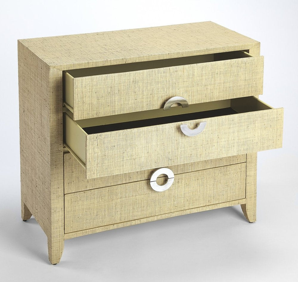 Beige manufactured wood four-drawer chest, 34" wide