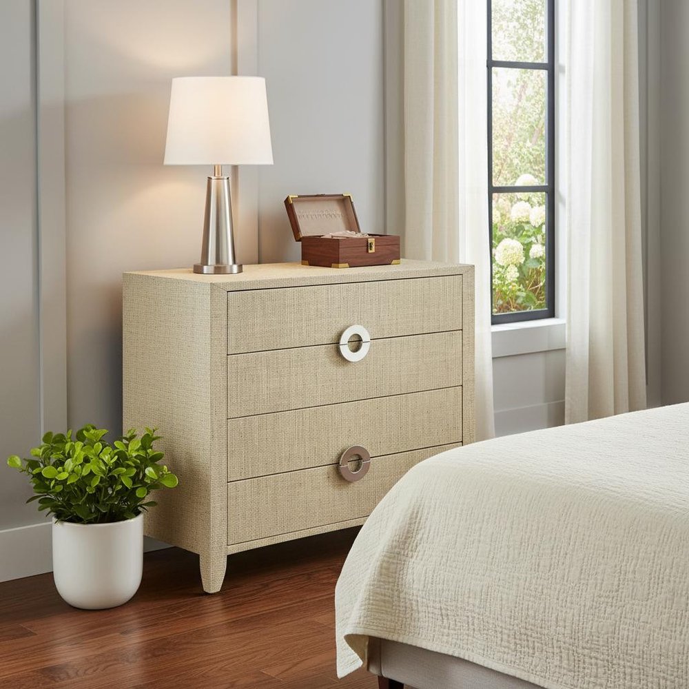 34" Beige manufactured wood four-drawer chest