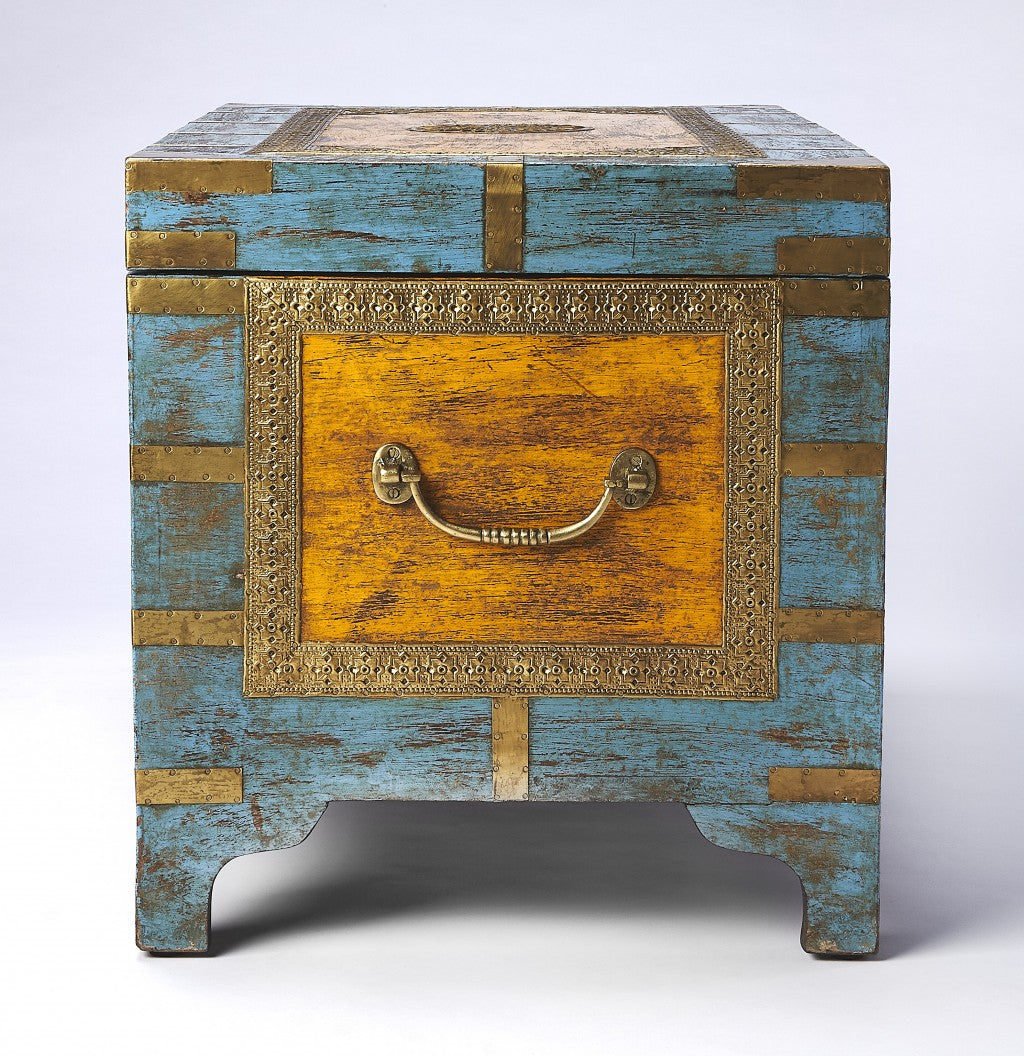 Hand Painted Brass Inlay Solid Wood Storage Trunk