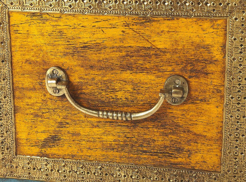 Hand Painted Brass Inlay Solid Wood Storage Trunk