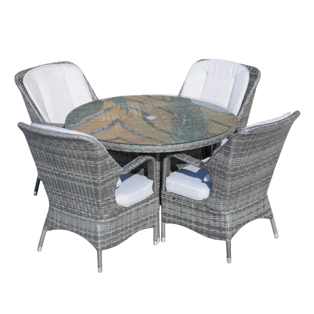Five Piece Gray Round Glass Dining Set