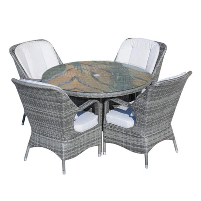 Five Piece Gray Round Glass Dining Set