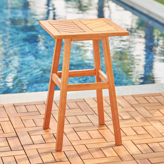 18" Natural Square Solid Wood Outdoor Side Table