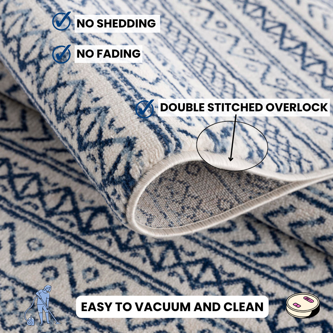 5' X 8' Navy Blue Decorative Stripes Area Rug