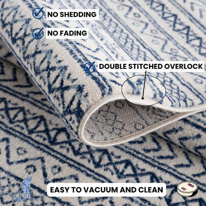 5' X 8' Navy Blue Decorative Stripes Area Rug