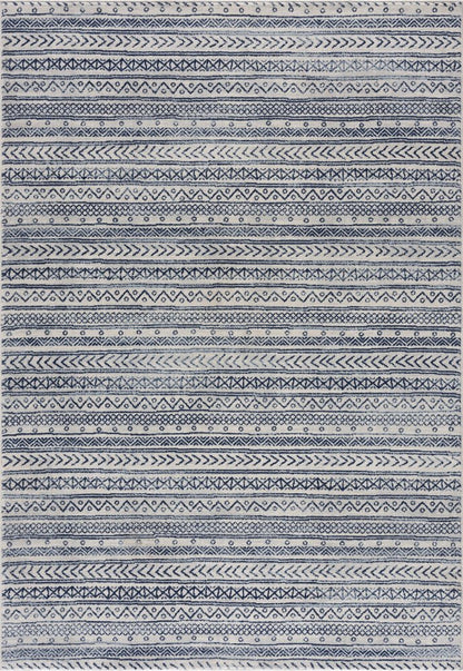 5' X 8' Navy Blue Decorative Stripes Area Rug