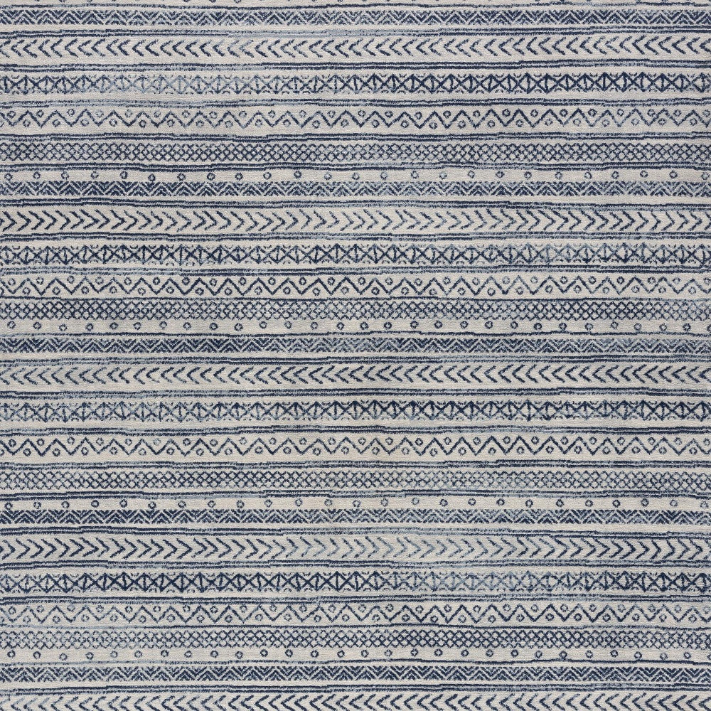 8' X 11' Navy Blue Decorative Stripes Area Rug