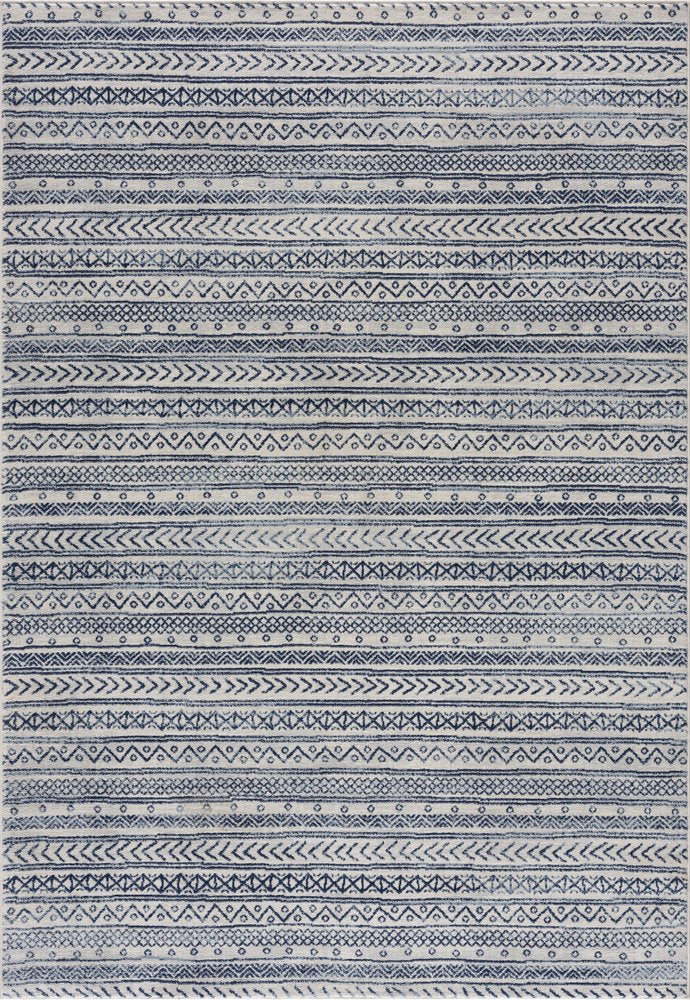 8' X 11' Navy Blue Decorative Stripes Area Rug