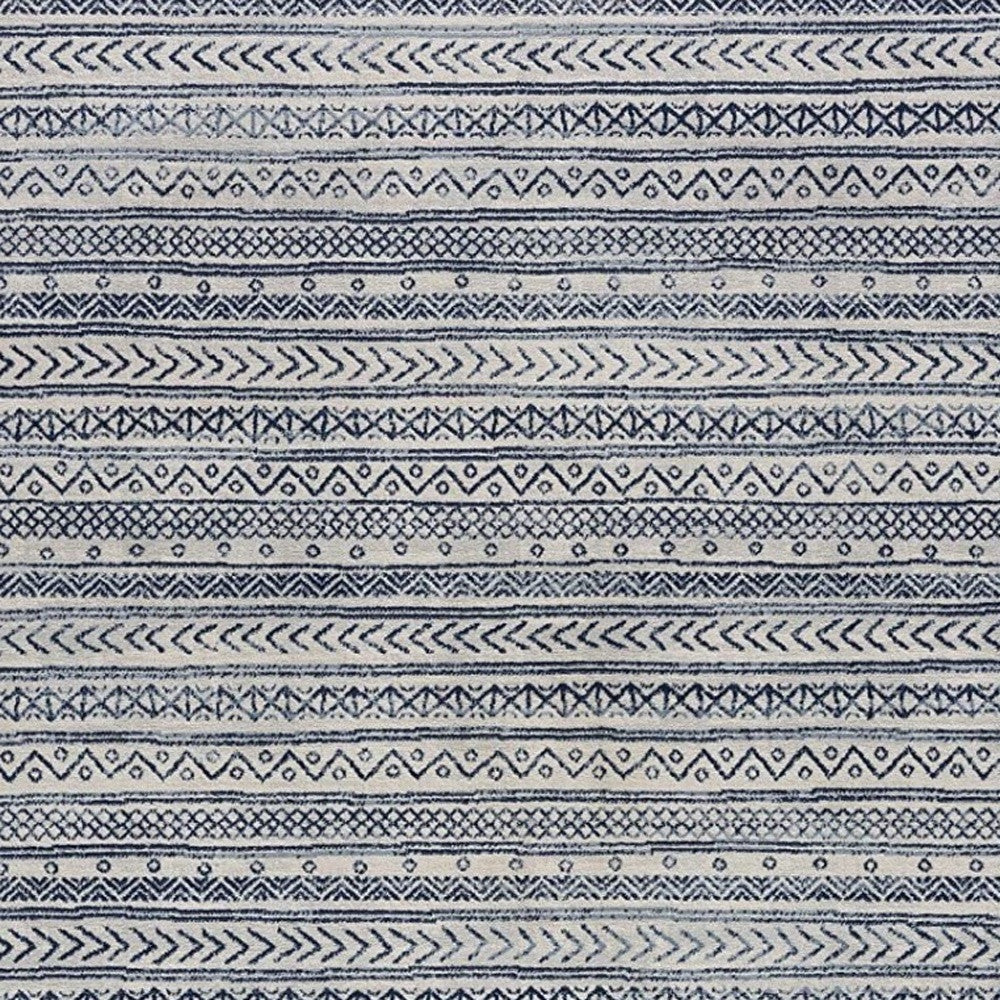 8' X 11' Navy Blue Decorative Stripes Area Rug