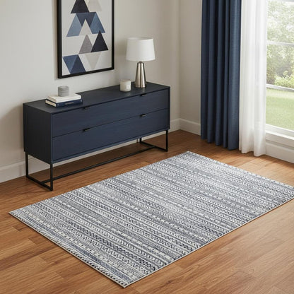 2' X 4' Navy Blue Decorative Stripes Area Rug