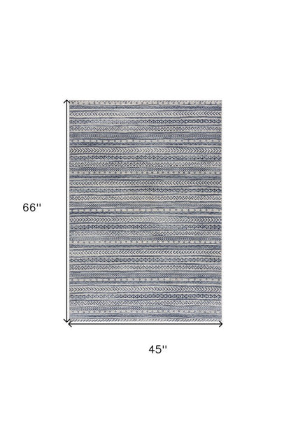 8' X 11' Navy Blue Decorative Stripes Area Rug