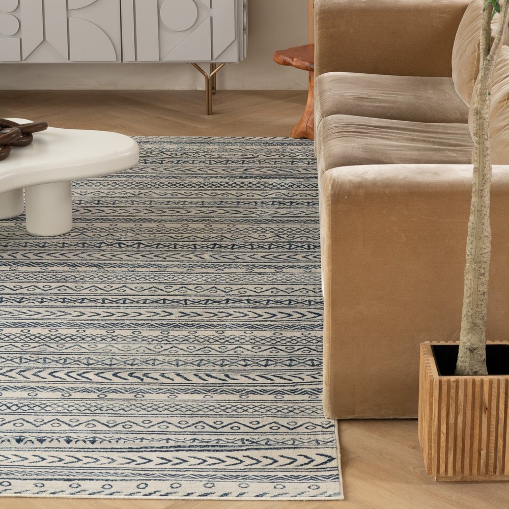 5' X 8' Navy Blue Decorative Stripes Area Rug