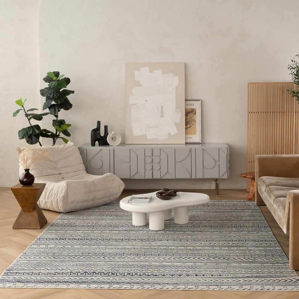 5' X 8' Navy Blue Decorative Stripes Area Rug