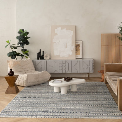 5' X 8' Navy Blue Decorative Stripes Area Rug