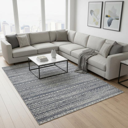 5' X 8' Navy Blue Decorative Stripes Area Rug