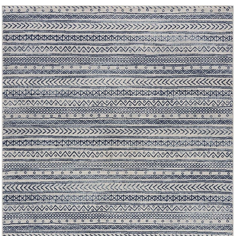 5' X 8' Navy Blue Decorative Stripes Area Rug