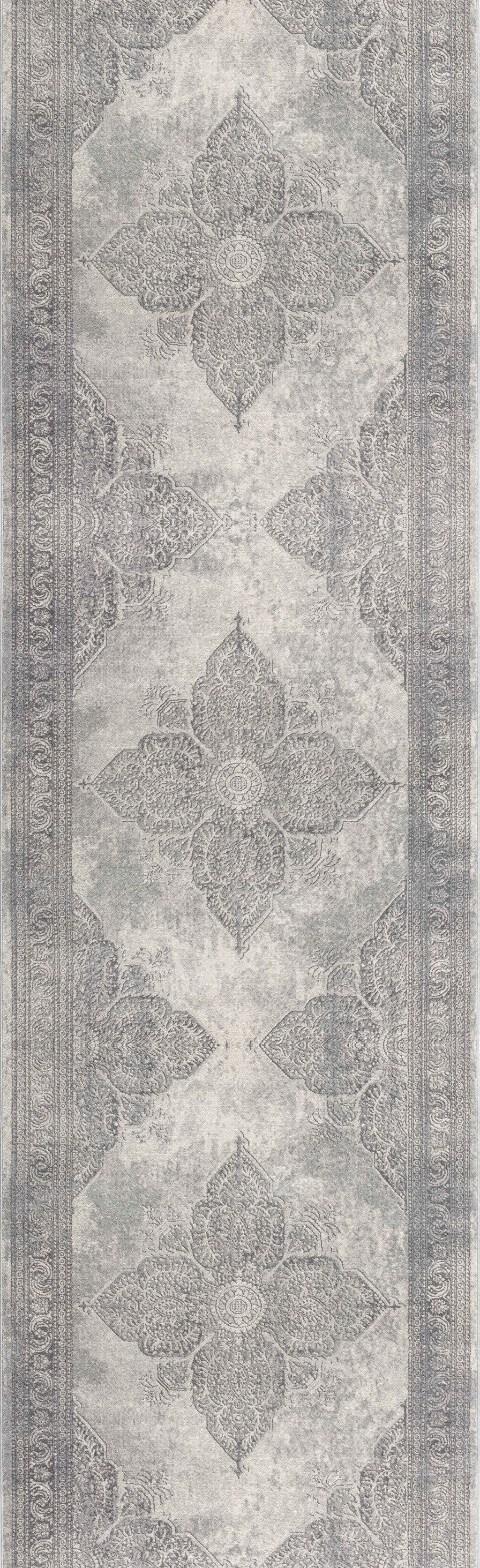 2' X 10' Gray Distressed Medallion Runner Rug