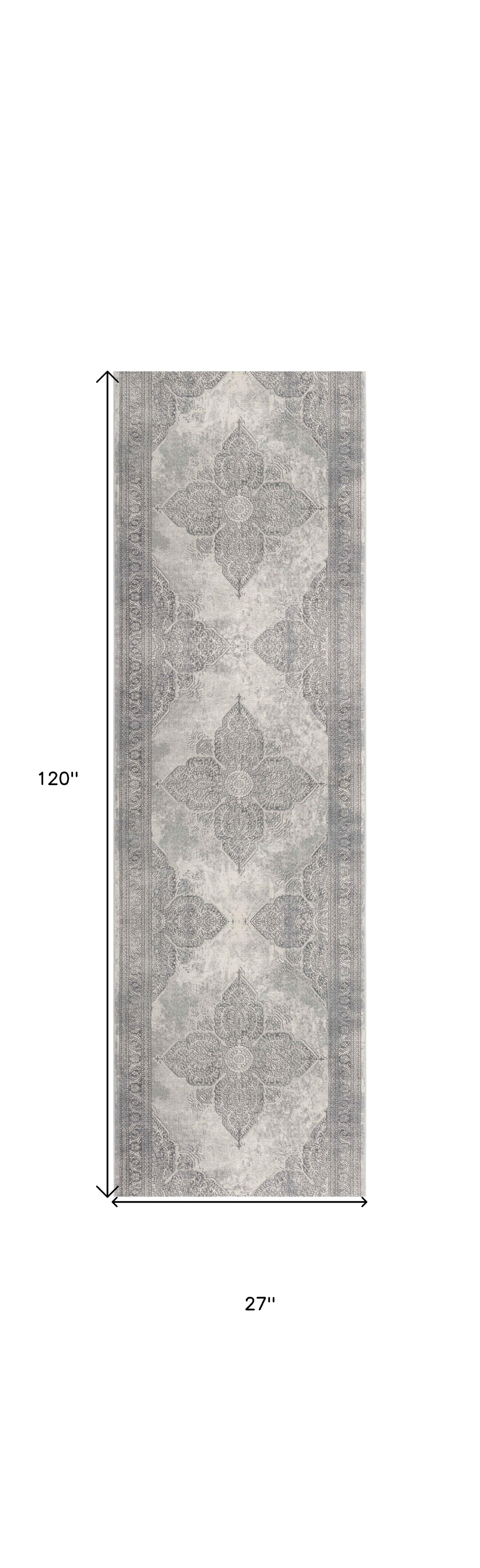 5' X 8' Gray Distressed Medallion Area Rug