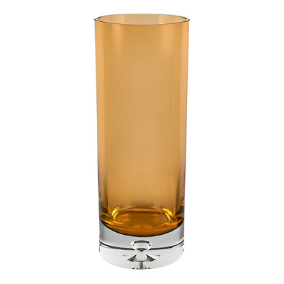 11" Amber And Clear Cylinder Lead Free Crystal Table Vase