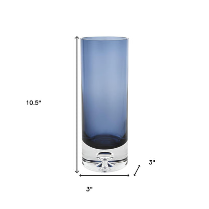 11" Blue And Clear Cylinder Crystal Glass Table Vase