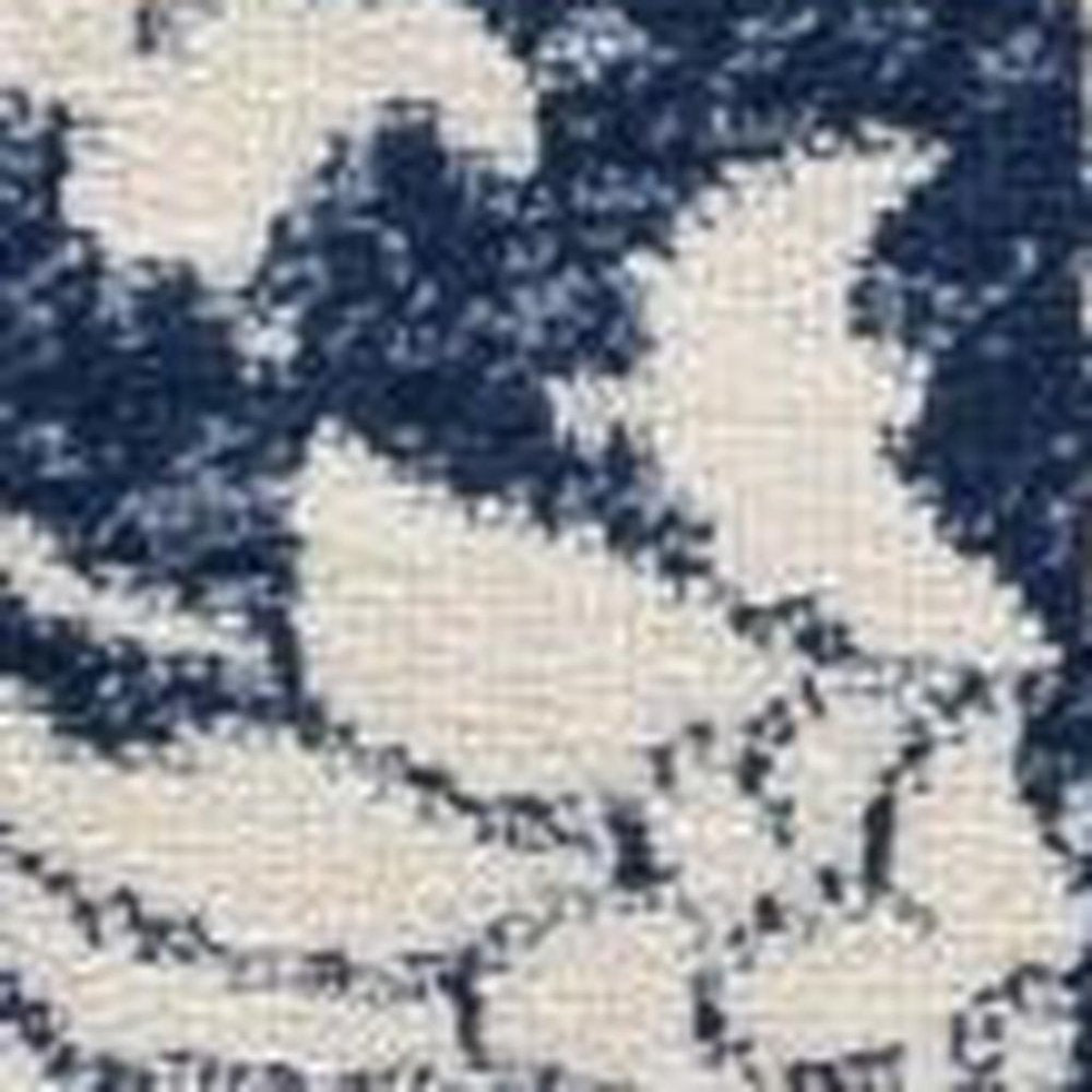 8' X 11' Navy Blue Distressed Floral Area Rug