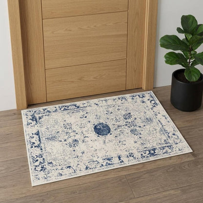 5' X 8' Navy Blue Distressed Floral Area Rug