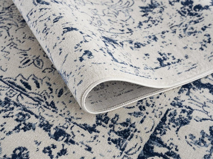 5' X 8' Navy Blue Distressed Floral Area Rug