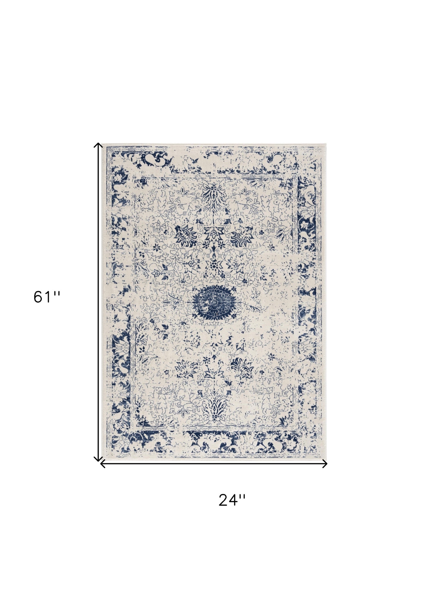 4' X 6' Navy Blue Distressed Floral Area Rug