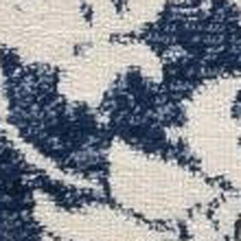 2' X 5' Navy Blue Distressed Floral Area Rug