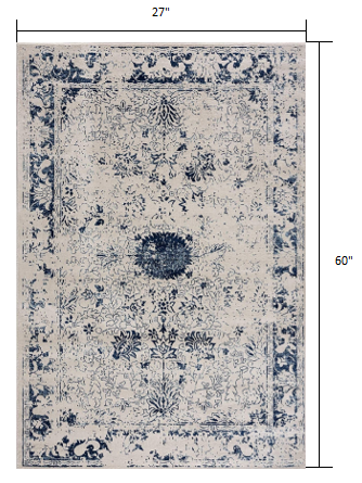 4' X 6' Navy Blue Distressed Floral Area Rug