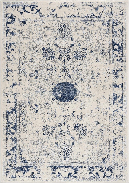 5' X 8' Navy Blue Distressed Floral Area Rug