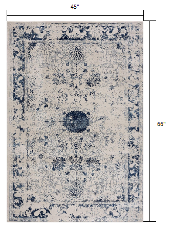 2’ X 3’ Navy Blue Distressed Floral Scatter Rug