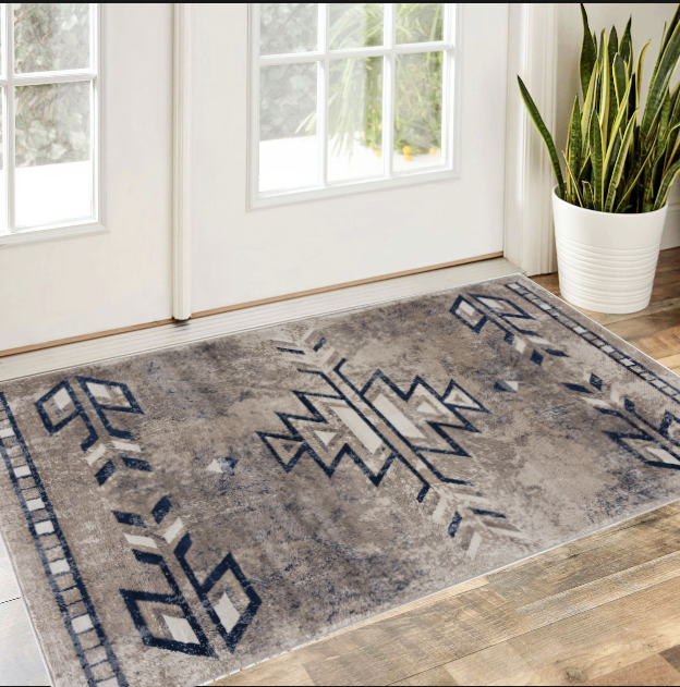 2' X 3' Beige And Blue Boho Chic Scatter Rug