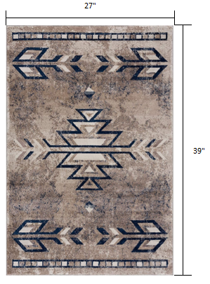 2' X 3' Beige And Blue Boho Chic Scatter Rug