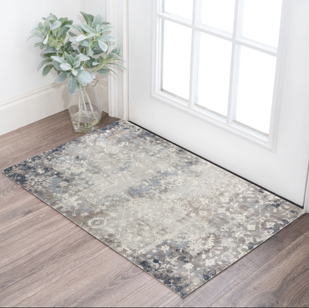 8’ X 11’ Navy And Beige Distressed Vines Area Rug
