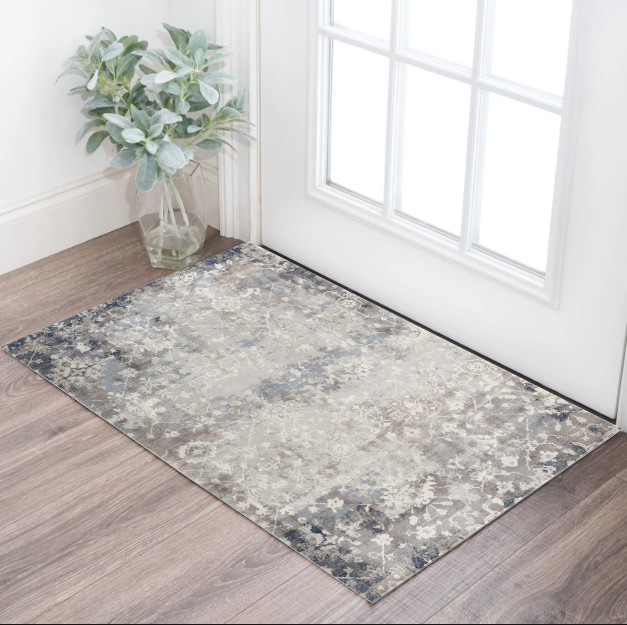 2' X 5' Navy And Beige Distressed Vines Area Rug